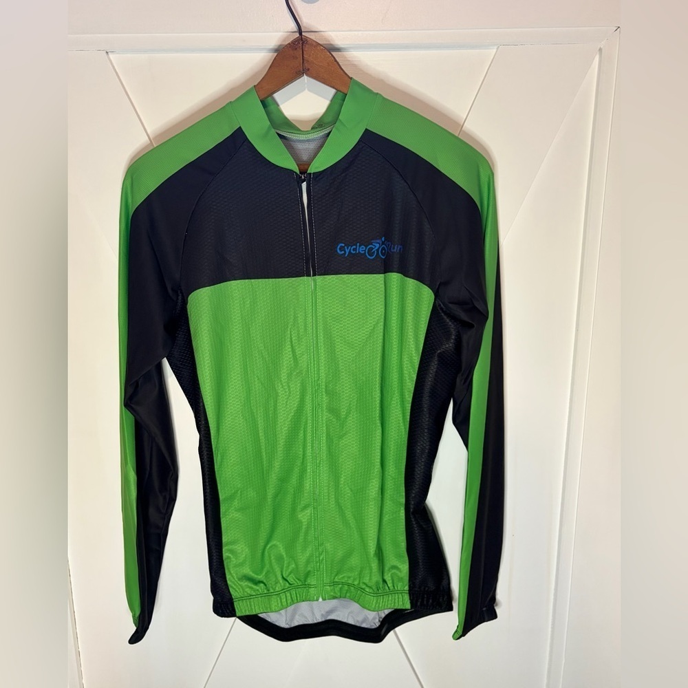 Cycle Run Long Sleeve Cycling Jersey Zip Up Jacket Size Small Green Black NWT